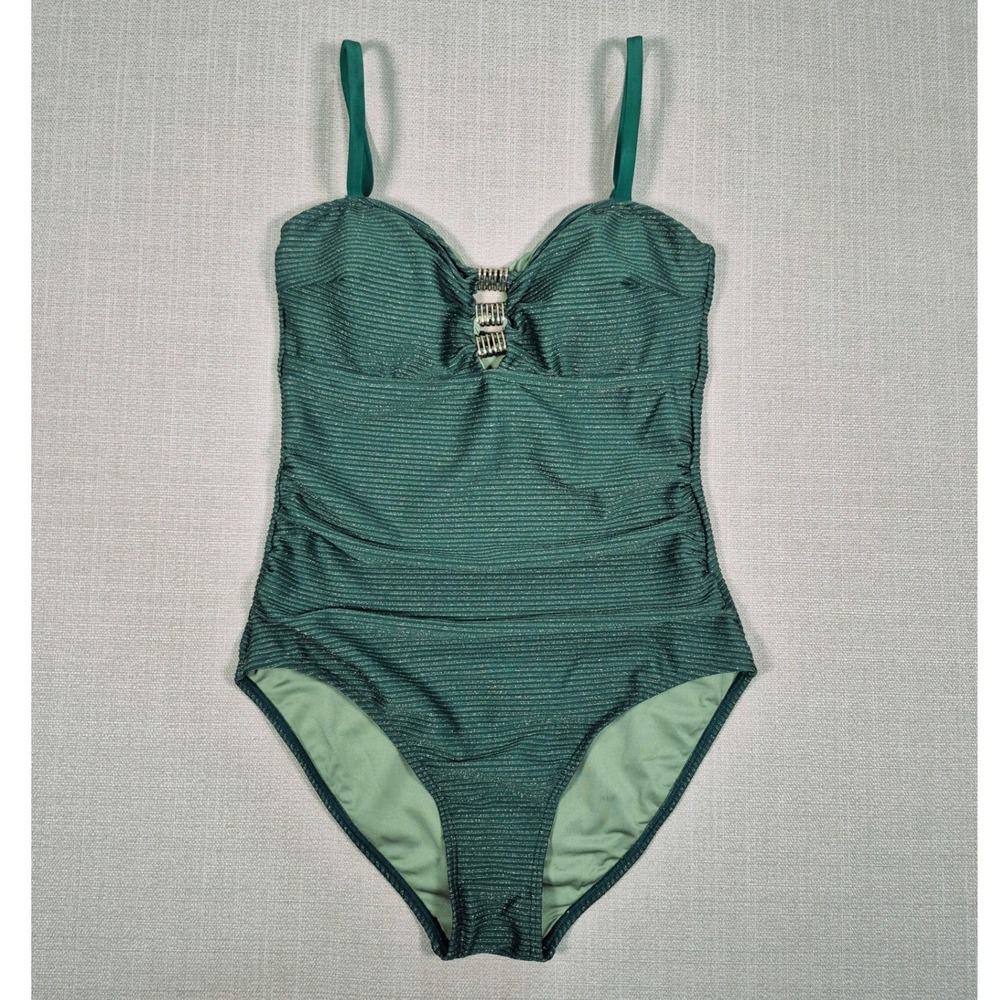 Aidonger Emerald Green Ribbed One Piece Swimsuit Gold Hardware Medium NWOT